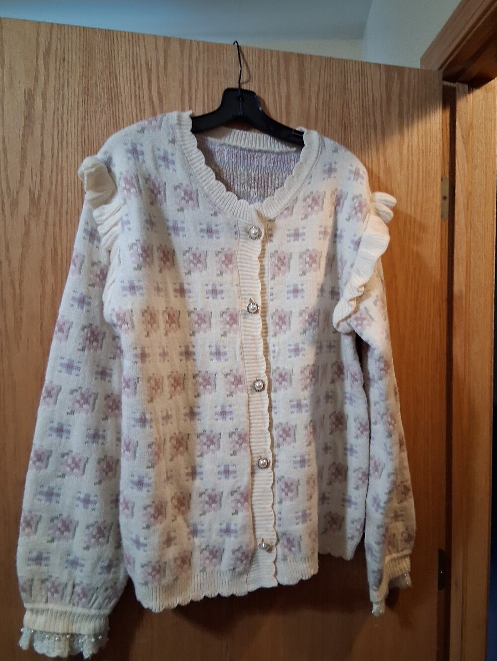Swankiss floral Cream Cardigan sweater, button down, one size, Japaneese
